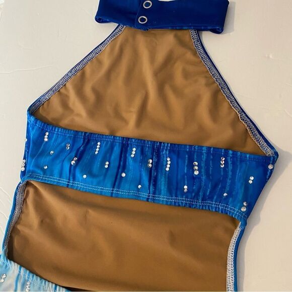 Glamorous solo dance costume leotard custom ombre blue  rhinestone LC child - Picture 7 of 14
